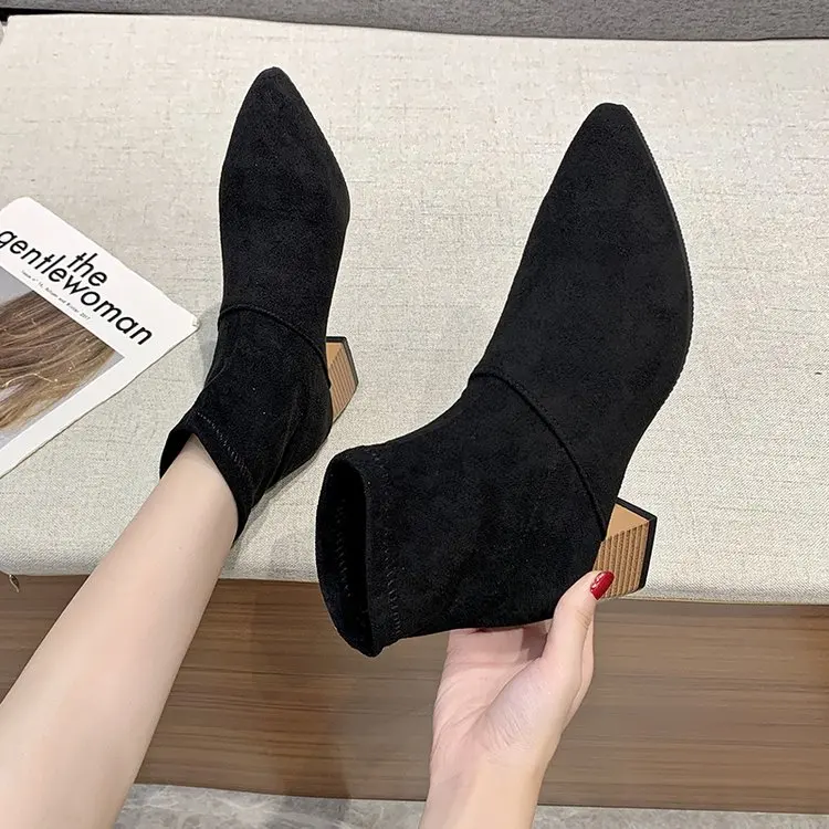 Net Red Hot Style Pointed Toe Short Boots Women's Autumn 2022 New Low-heel Stiletto Elastic Thin Boots Children's Short Boots