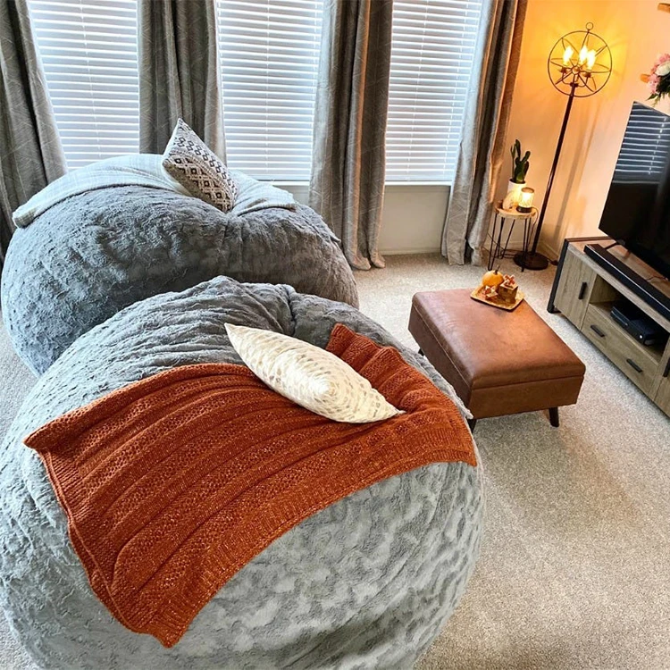 

Popular Comfortable Fabric Sleeper Living Room Bean Bag Cover Large Round Soft Fluffy Faux Fur Bean Bag Lazy Sofa Bed