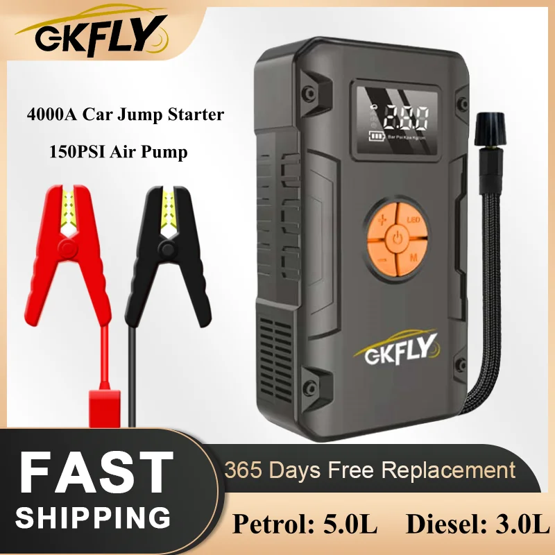 Новый автомобильный стартер 4000А 4 в 1, насос, воздушный компрессор, пусковое устройство, 59,2 Втч, внешний аккумулятор, автомобильный усилитель, цифровой насос для накачивания шин 150PSI