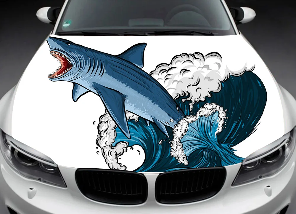 

Автомобильная наклейка в виде животного, акулы, автомобильная живопись, капот, универсальный размер, аниме волна, Модифицированная Автомоб...