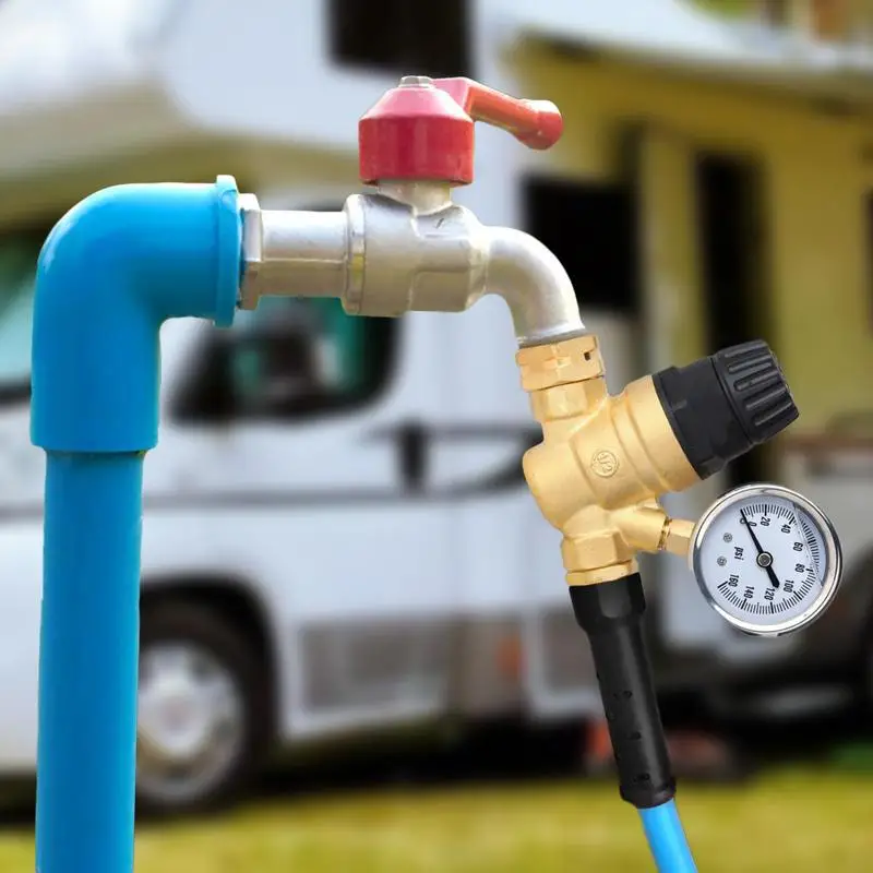 

Brass Water Pressure Regulator RV Brass Water Pressure Reducer Dual Filter Water Pressure Regulation Supplies For RV Camper
