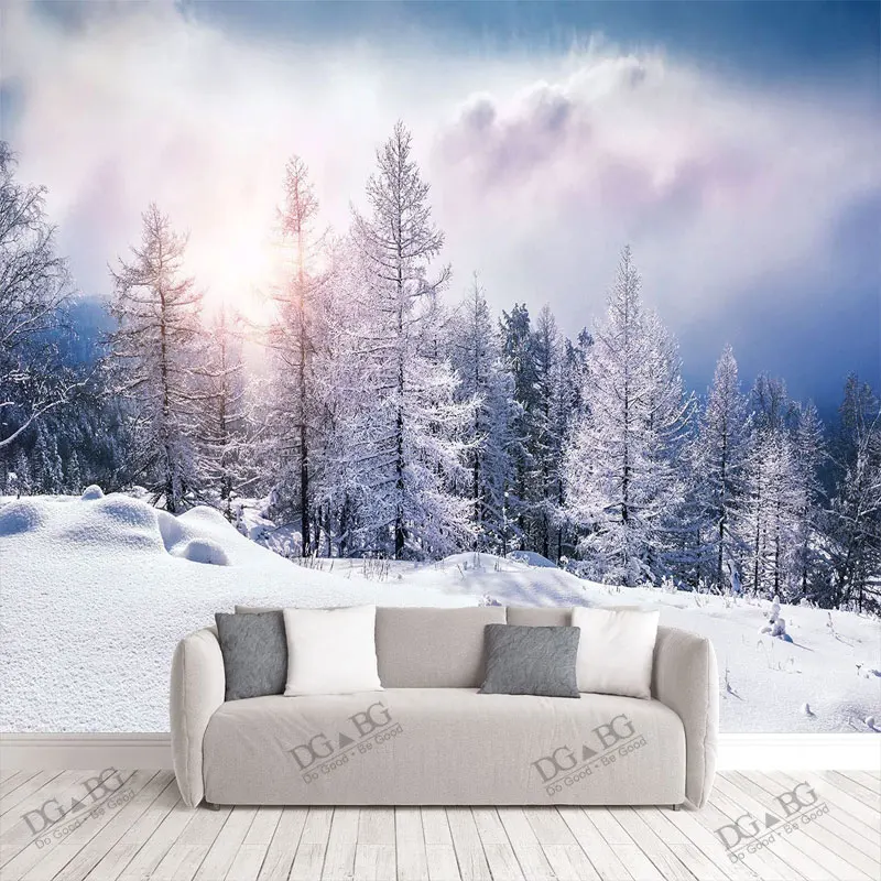 

Silver Wallpaper Wall Mural Snow-Covered Landscape Forest Tree Decor Large Murals Bedroom Paintings Fabric Wallcoverings Custom
