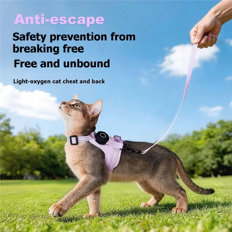 Фото HRBAJ-Escape-Proof Cat Harness XS с держателем для Airtag, светоотражающий регулируемый жилет для котят для прогулок на улице №2