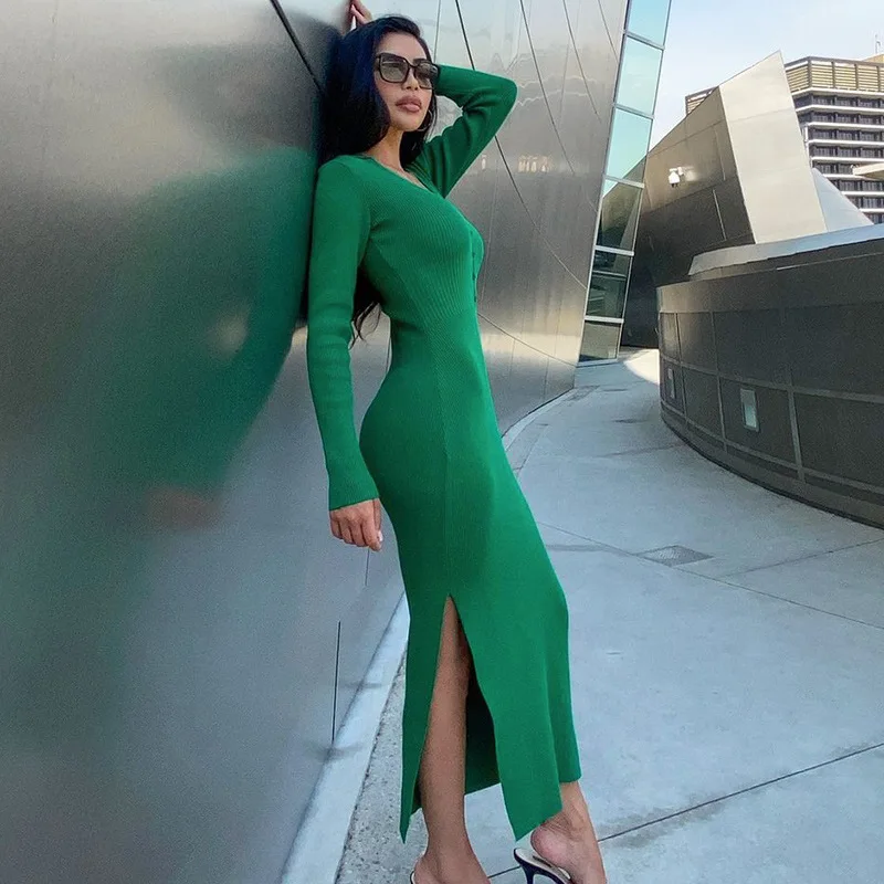 Женское облегающее вечернее платье с V-образным вырезом без рукавов