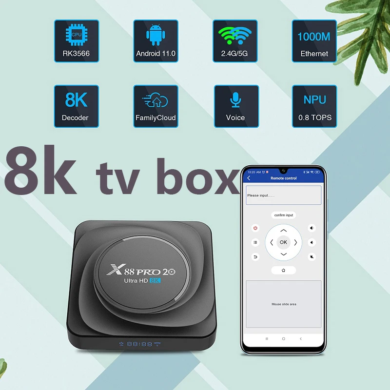 

Full HD 8K X88 Pro 20 RK3566 TV Box Android 11 4GB/8GB RAM 128GB ROM TV Set-top Box WiFi HDMI-compatible Support 24fps 2.4G/5G