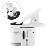 60x led jewelry magnifying glass universal clip microscope focusing adjusted pocket microscope with cell phone clip uv light