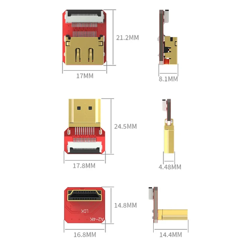 Фото Гибкий плоский кабель 4K 60 Гц Ribbon FPV HDMI-совместимый, разъем Micro/Mini HDMI (женский) для Raspberry Pi 4, 90 градусов, FFC, 20-контактный, HD №2