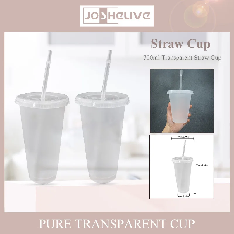 

700ml With Straw Coffee Cups Clear White Straw Cup Matte Straw Mugs With Lid Drinkware Coffe Bottle Cup Mugs Plastic Tumbler