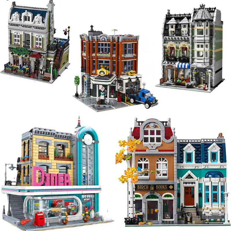 

Creatoring Expert Pet Book Shop Town Hall Downtown Diner Model Moc Modular Building Blocks Brick Bank Cafe Corner Toys Parisian