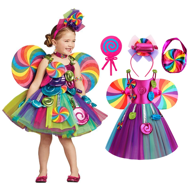 

2023 Сказочный Ангел Красочные конфеты платье принцессы для девочек Хэллоуин дети карнавал маскарадный сценический костюм