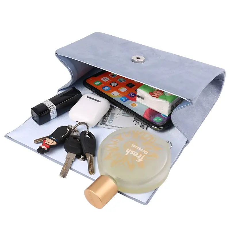 Medium Carry Suede Clutch Bag for Women Travel Organization Casual Over Shoulder Cross Body Style with Chain