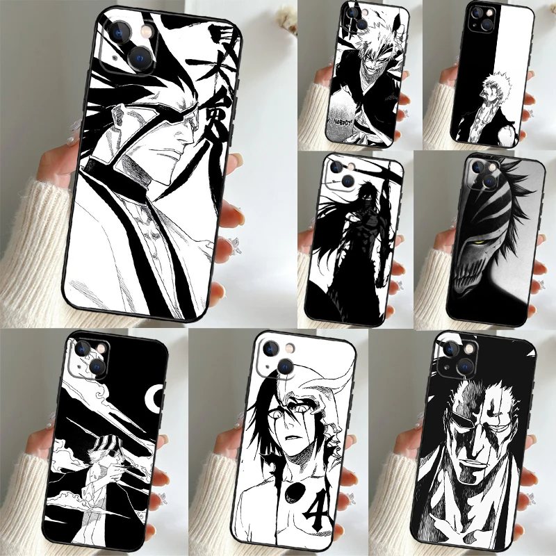 

Black White Anime Bleach Phone Case For iPhone 12 11 13 14 Pro Max Mini X XS XR 7 8 Plus SE 2022 Shockproof Cover