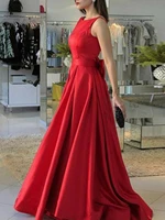Red Elegant Sleeveless Prom Dresses Open Back With Bow Formal Evening Party Gown For Women Custom Made 2022 New Vestidos De Gala