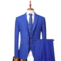 boutique blazer vest trousers mens italian style fashion business elegant gentleman plaid slim casual dress 3 piece set
