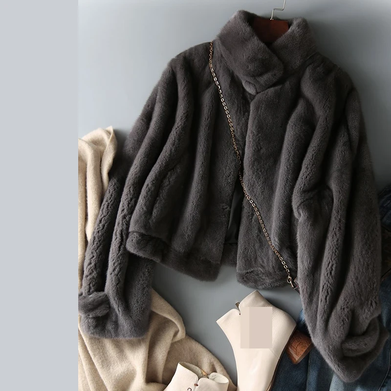 2022 winter new Korean design sense stand collar imitation mink casual short coat women  winter clothes women  Cashmere