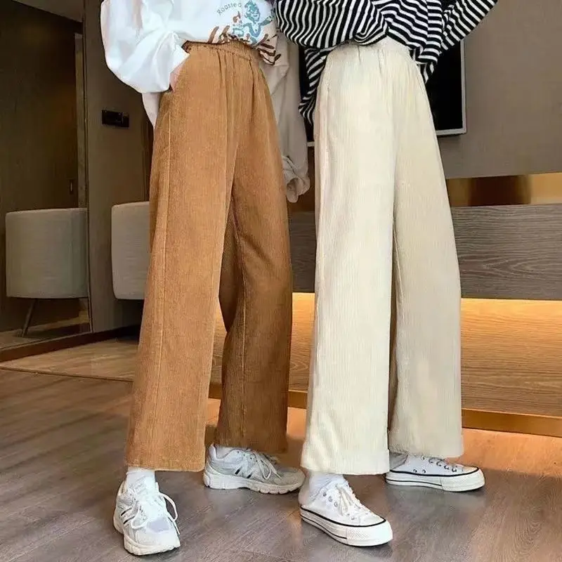 

Corduroy Straight Trousers Women's Loose Spring Autumn New Korean Wide-leg Pants Rolled Edge Casual Pant