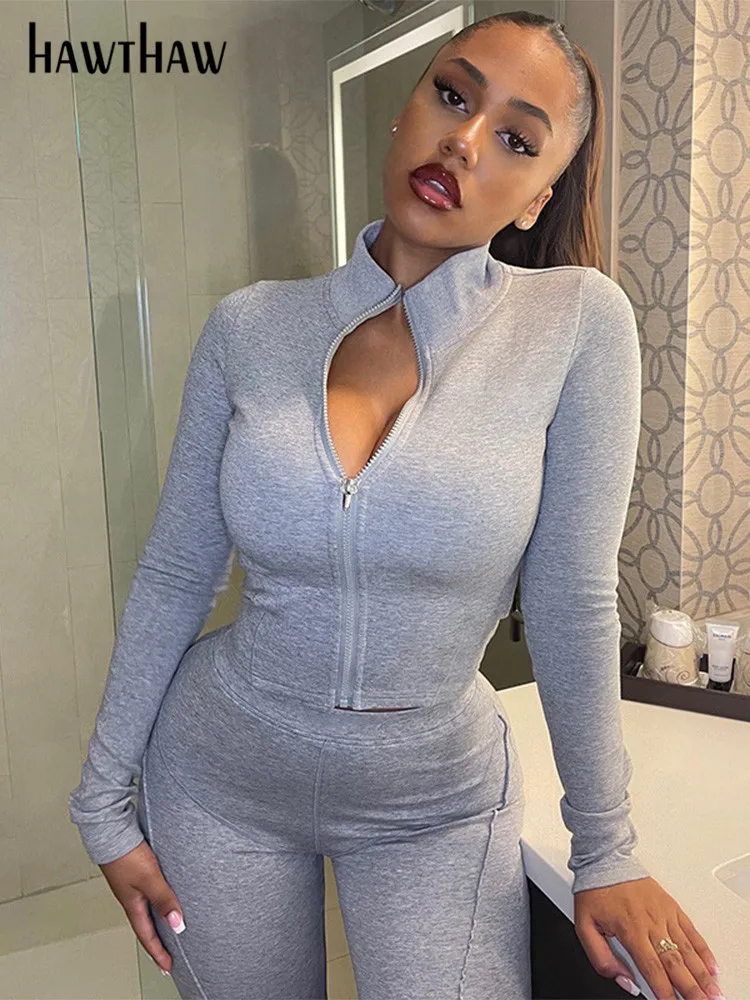 

Женские футболки с длинным рукавом Hawthaw, топы и длинные брюки, комплект из двух предметов, спортивный костюм, осенняя одежда 2022, оптовая прод...