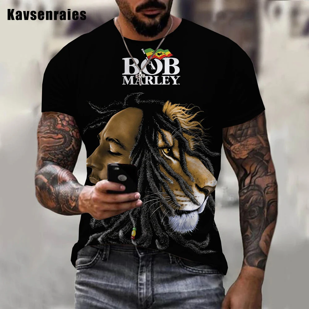 Summer Men's T-shirts Cool Rock Bob Marley 3d Print O-neck Short Sleeve Street Hip-hop Shirt Oversized Tops & Tees Men Clothing