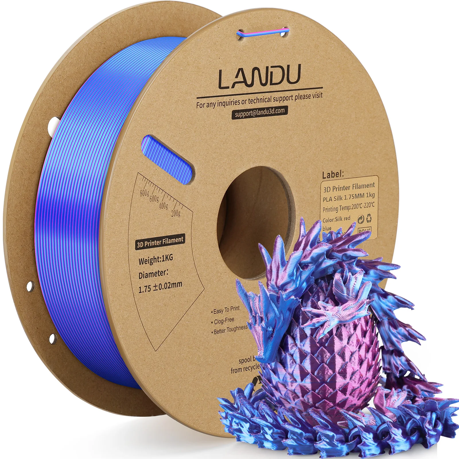 Фото Шелковая PLA-нить LANDU Plus, двухцветная, аккуратно намотанная, 1 кг, 1,75 мм, PLA красный, синий, желтый, зеленый для 3D-принтеров, пластиковый материал ﻿ №1