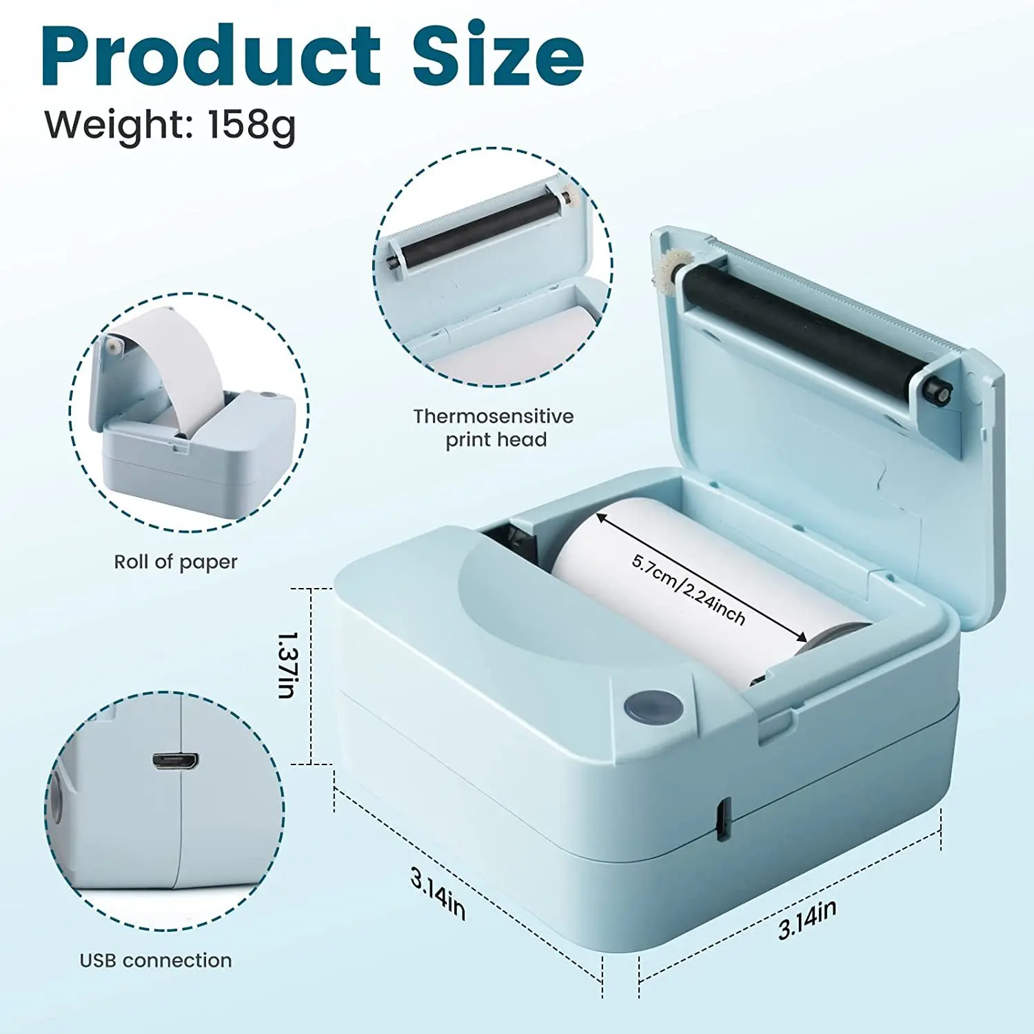 Портативный мини-принтер с Bluetooth для печати без чернил Карманный фотопринтер