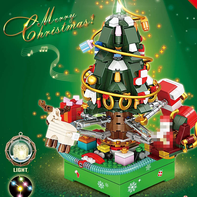 

Creative Ideas Christmas Tree Reindeer House Santa Claus Music Box with Light 722PCS Building Blocks Bricks Toys Kids Xmas Gifts