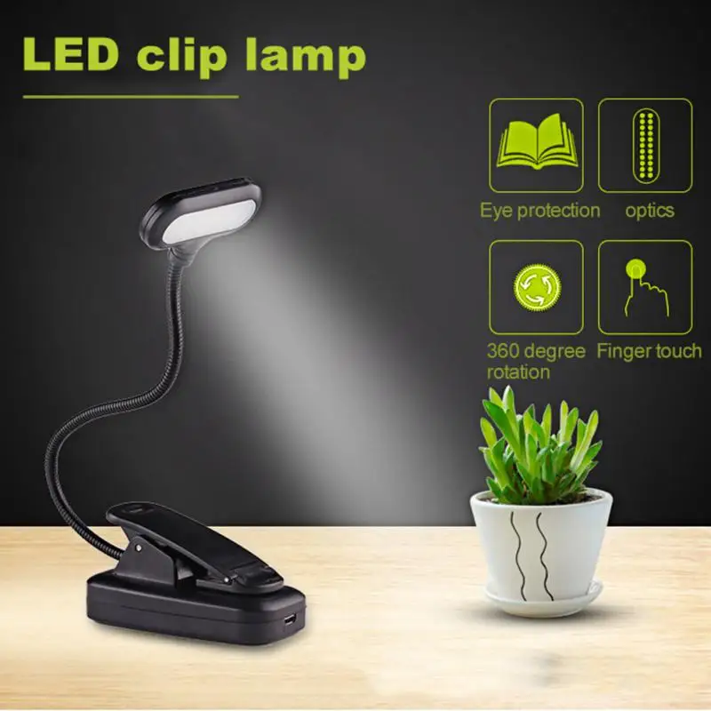 

Portable LED Eye Protection Book Night Light Adjustable Mini Clip-On Study Desk Lamp Battery Powered Flexible For Travel Reading