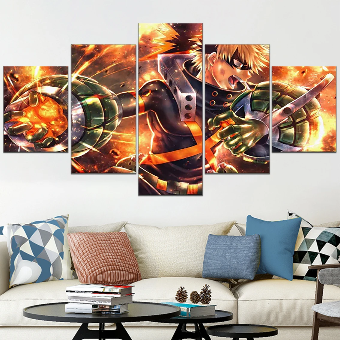 

My Hero Academia Anime Poster Home Decor 5 Panel HD Print Katsuki Bakugou Wall Art Pictures Modern Canvas Painting Living Room
