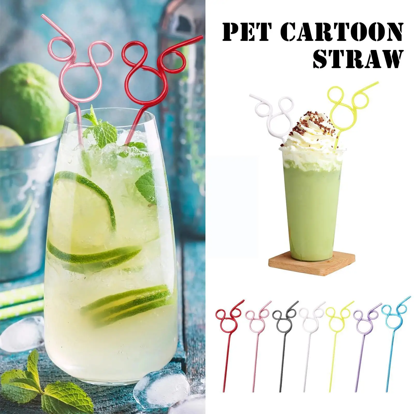 

5pcs Cartoon Mouse Plastic Curved Straw Kids Party Colorful Home Straw Crazy Kitchen Curly Disposable Ring Party Supplies B E0x7