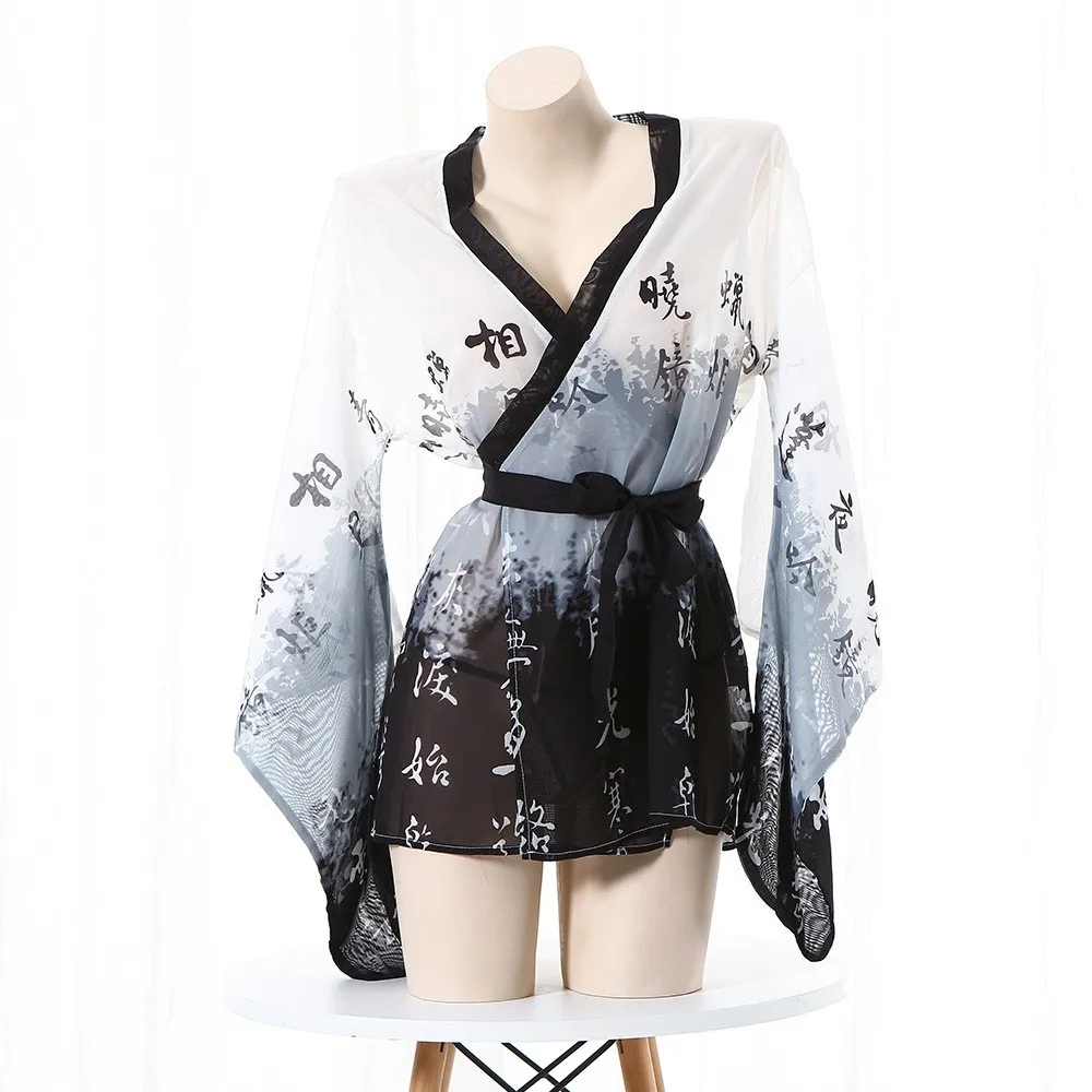 Женское прозрачное кимоно для косплея сетчатая ночная рубашка женский халат с