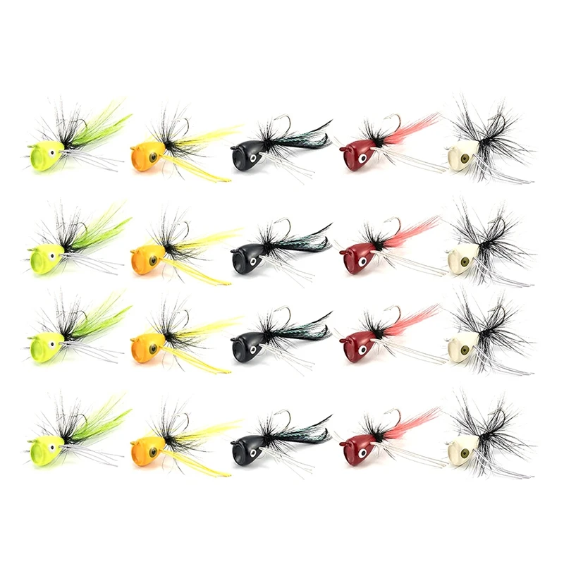 

20PCS Fly Fishing Poppers,Topwater Fishing Lures Bass Crappie Bluegill Panfish Trout Salmon Perch Steelhead Flies