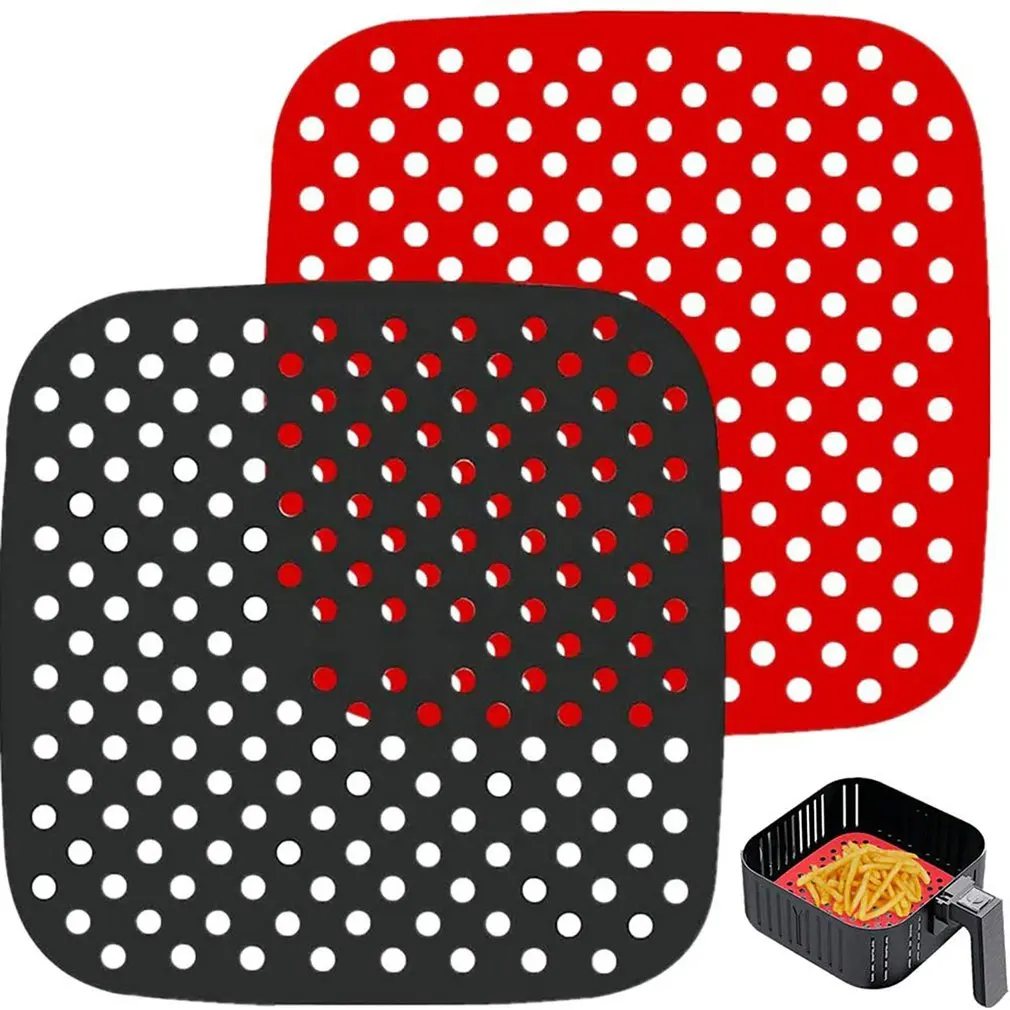 

1PC Reusable Square Air Fryer Silicone Accessories Air Fryer Non-stick Durable Pad Scale Place Mat Kitchenware Black/Red