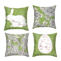 4pcs throw cushion cover easter rabbit print pillow case sofa pillow cover home decor pillowcases 45x45cm green white