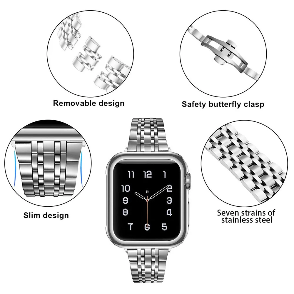 Stainless Steel Strap for Apple Watch band 7 6 44mm 40mm 41mm 45mm iWatch Series 7 SE 3 42mm 38mm Butterfly Metal Slim Bracelet