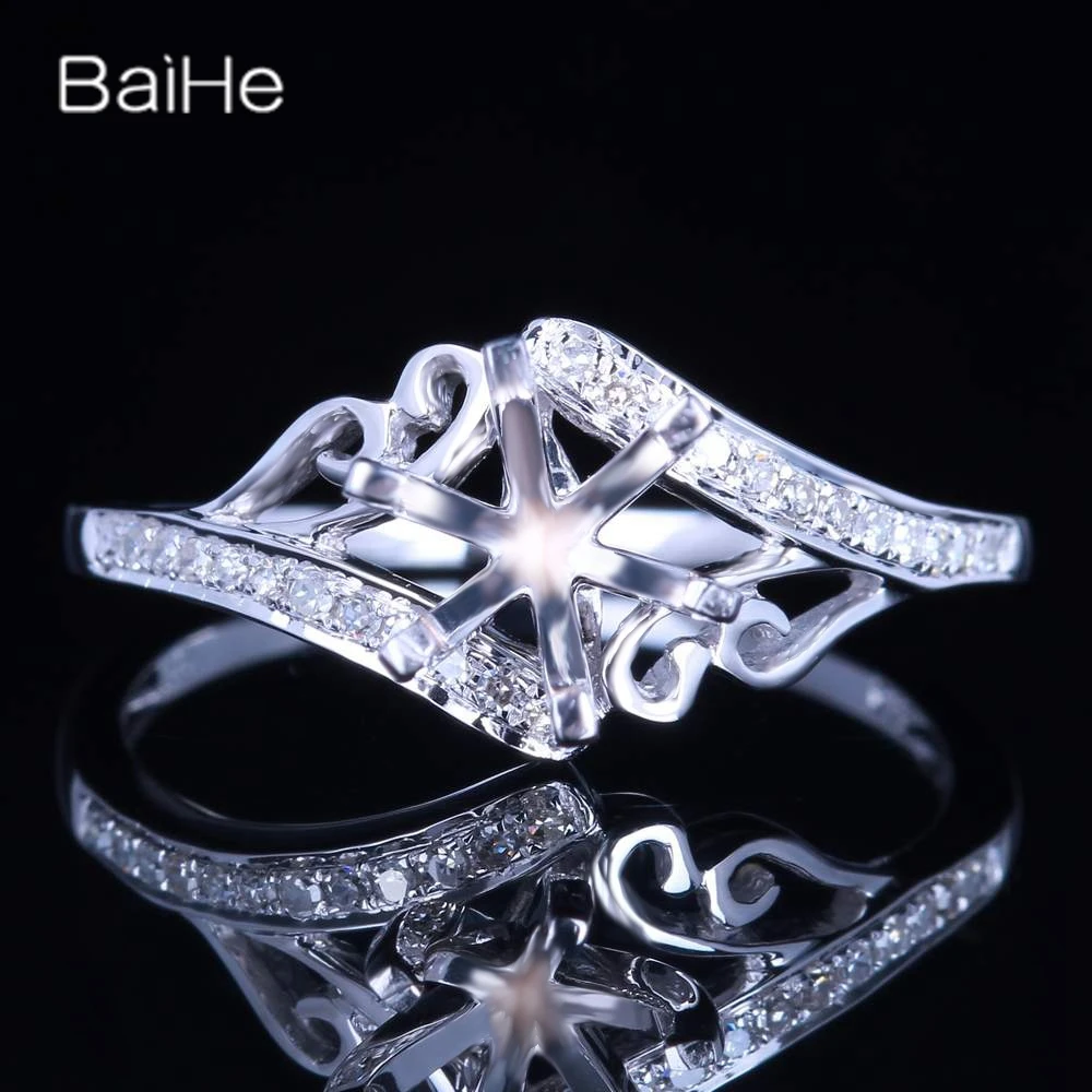 

BAIHE Solid 14K White Gold(AU585) Round Cut Semi Mount Ring Women Fine Jewelry Making Halvmontert ring Anillo semiensamblado