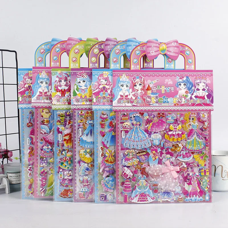 

3d Cartoon portable double lace dress princess dress up bubble stickers girl children stickers portable stickers stickers