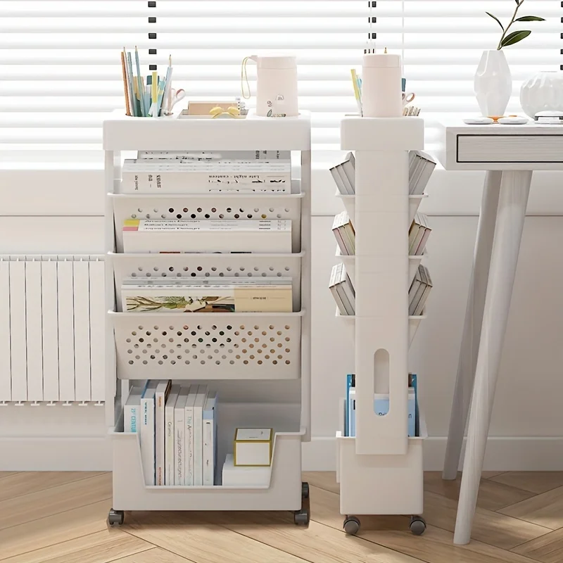 

5-Tier Removable Tableside Bookshelf Book Storage Rack with Wheels Magazine & Newspaper Storage Rack