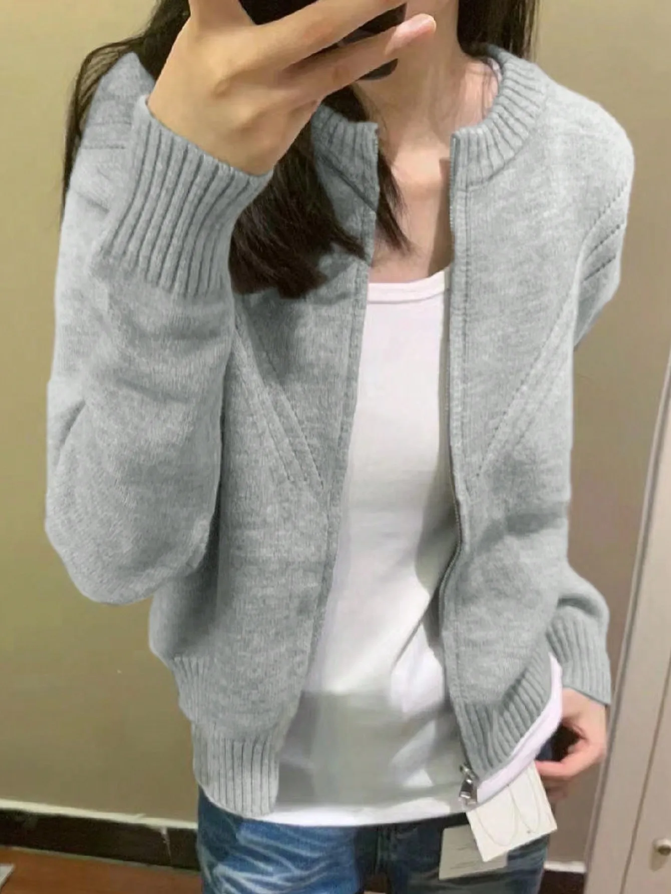 Южнокорейский Dongdaemun осенний нишевый дизайн двойная молния вырез вязаный женский