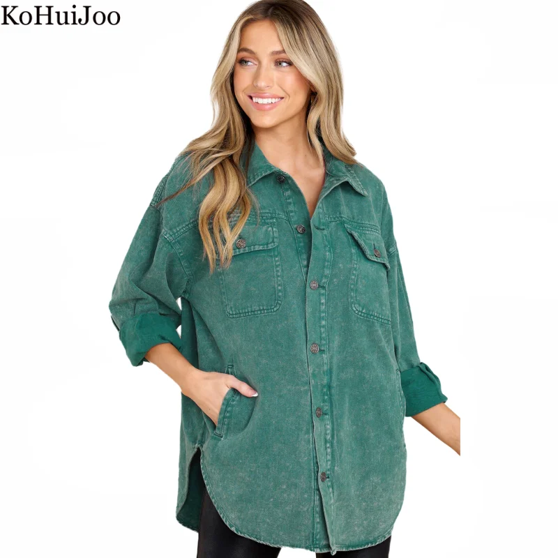 

KoHuiJoo Autumn New Oversized Denim Blouse Women Casual Single Breasted Solid Washing Jean Shirt for Female Fashion 2022 Loose