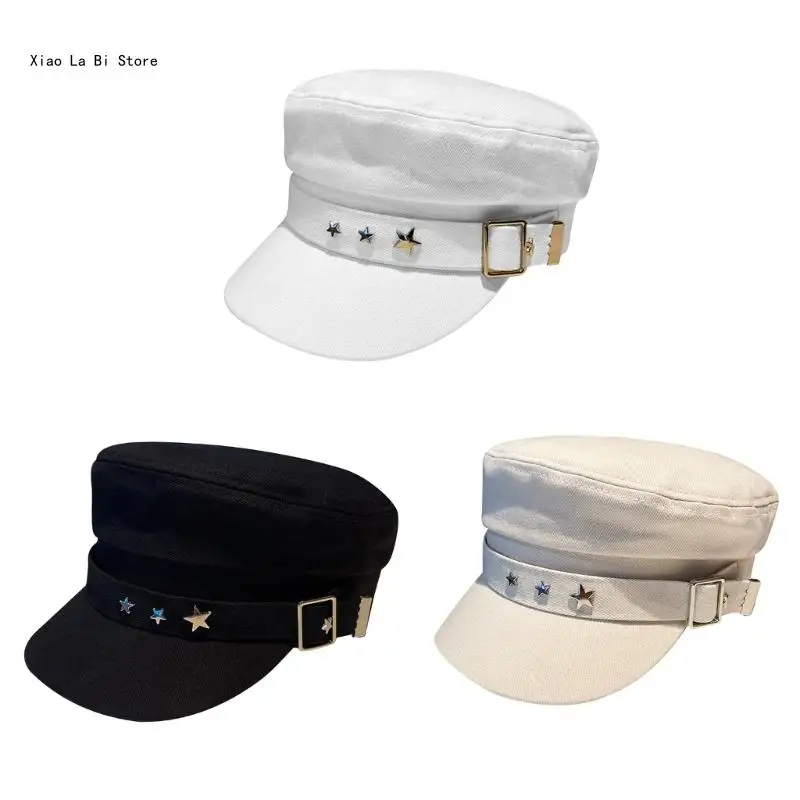 XXFD Cabbie Hat with Star Charm Old Man Cap Beret Painter Cap for Women Men