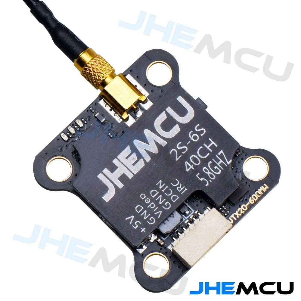 JHEMCU VTX20-600 5.8G 40CH PitMode 25mW 100mW 200mW 400mW 600mW Регулируемый передатчик видео сигнала 7-26V для гонок RC FPV и фристайла на дронах 20х20 мм.