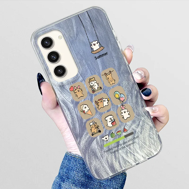 Feather Yarn Phone Case For Samsung Galaxy S23 SM-S908 Laser Flash Coque Soft Silicone TPU Painted Cute Printed Back Cover Funda