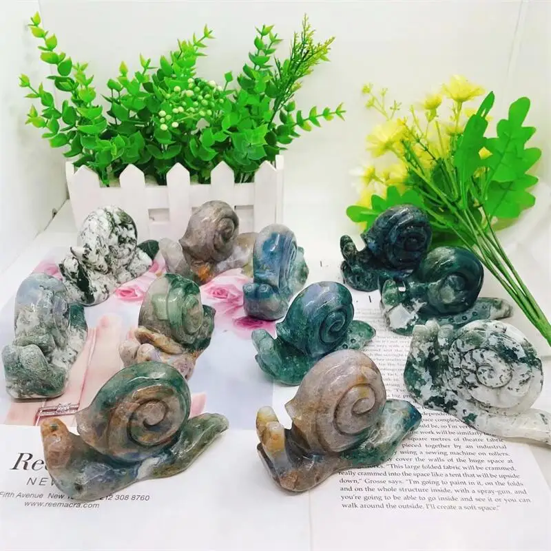 9 см Натуральный Мох агат кристалл улитка резьба искусственное исцеление