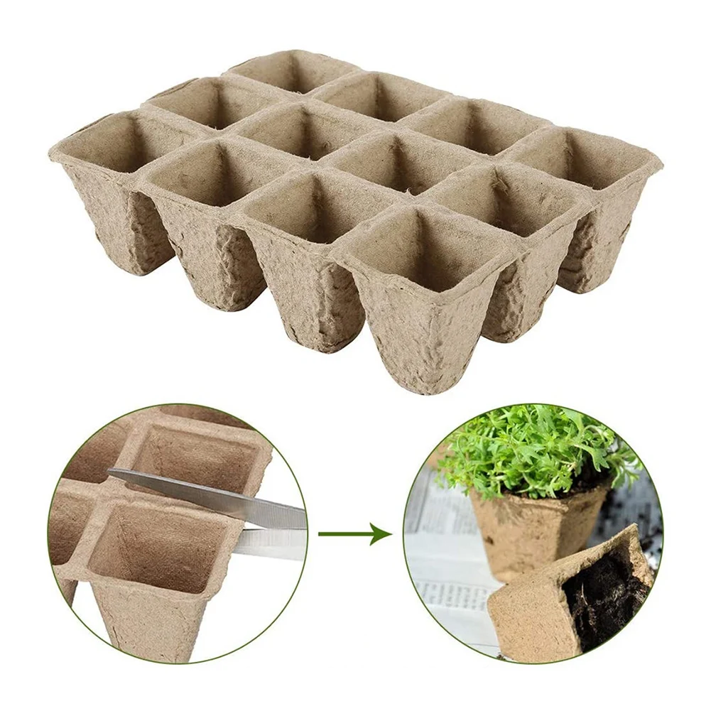 

12 Cell Seedling Starter Trays Rganic Biodegradable Paper Pots Seed Nursery Cup Kit for Garden Plant Seed Tray Planting Tool