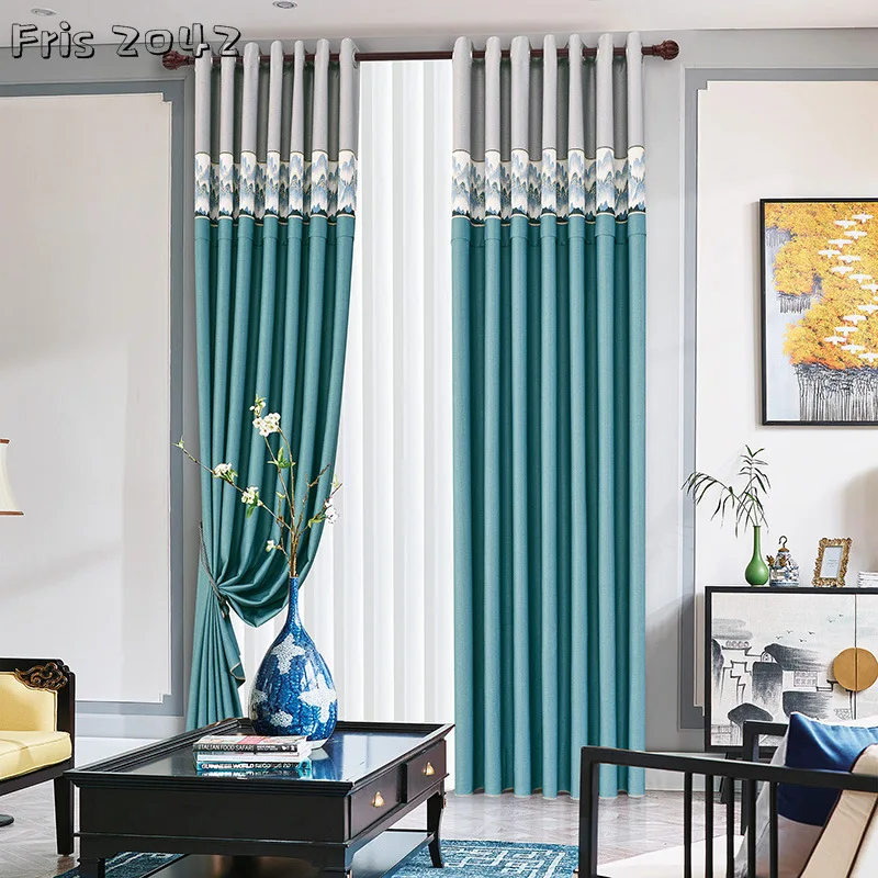 

Window Curtain for Living Room Bedroom Home Appliance Mocha Cotton Encrypted Stitching High Shading Window Tulle Grey Blue Green