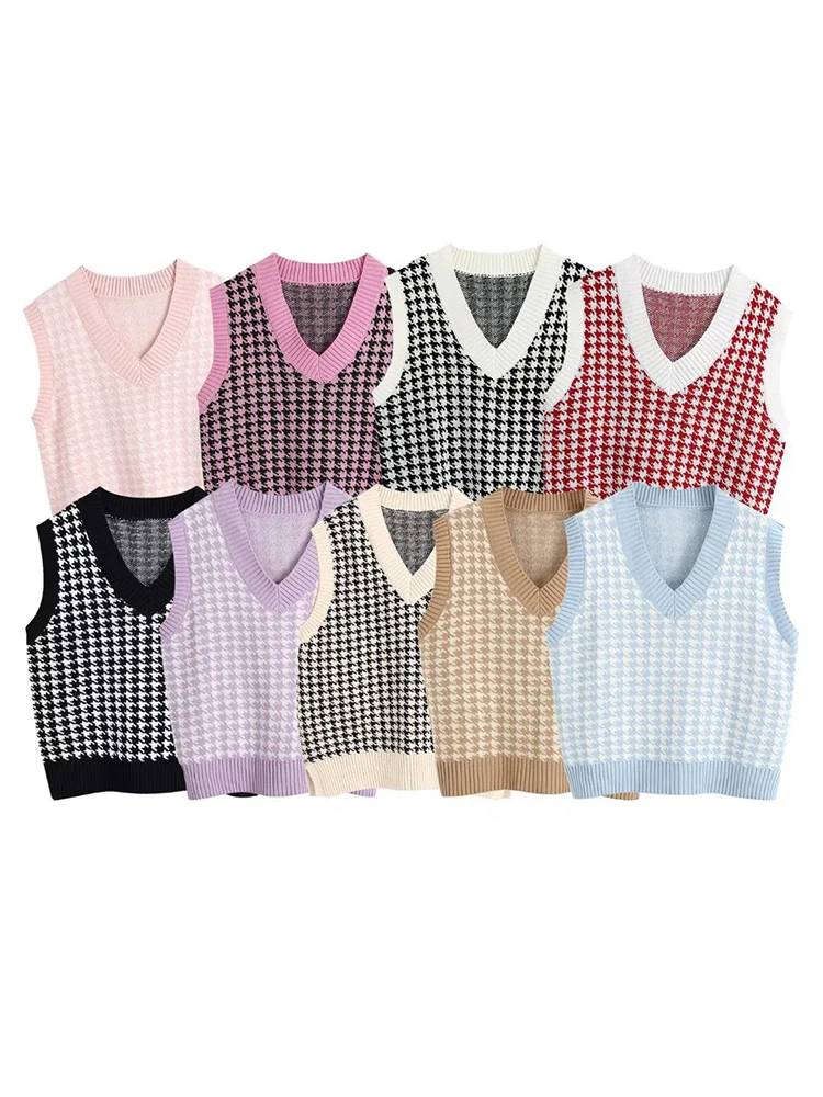 

Осень 2022 новая женская мода ретро повседневный V-образный вырез плотный Свободный вязаный жилет элегантный шикарный короткий изысканный же...