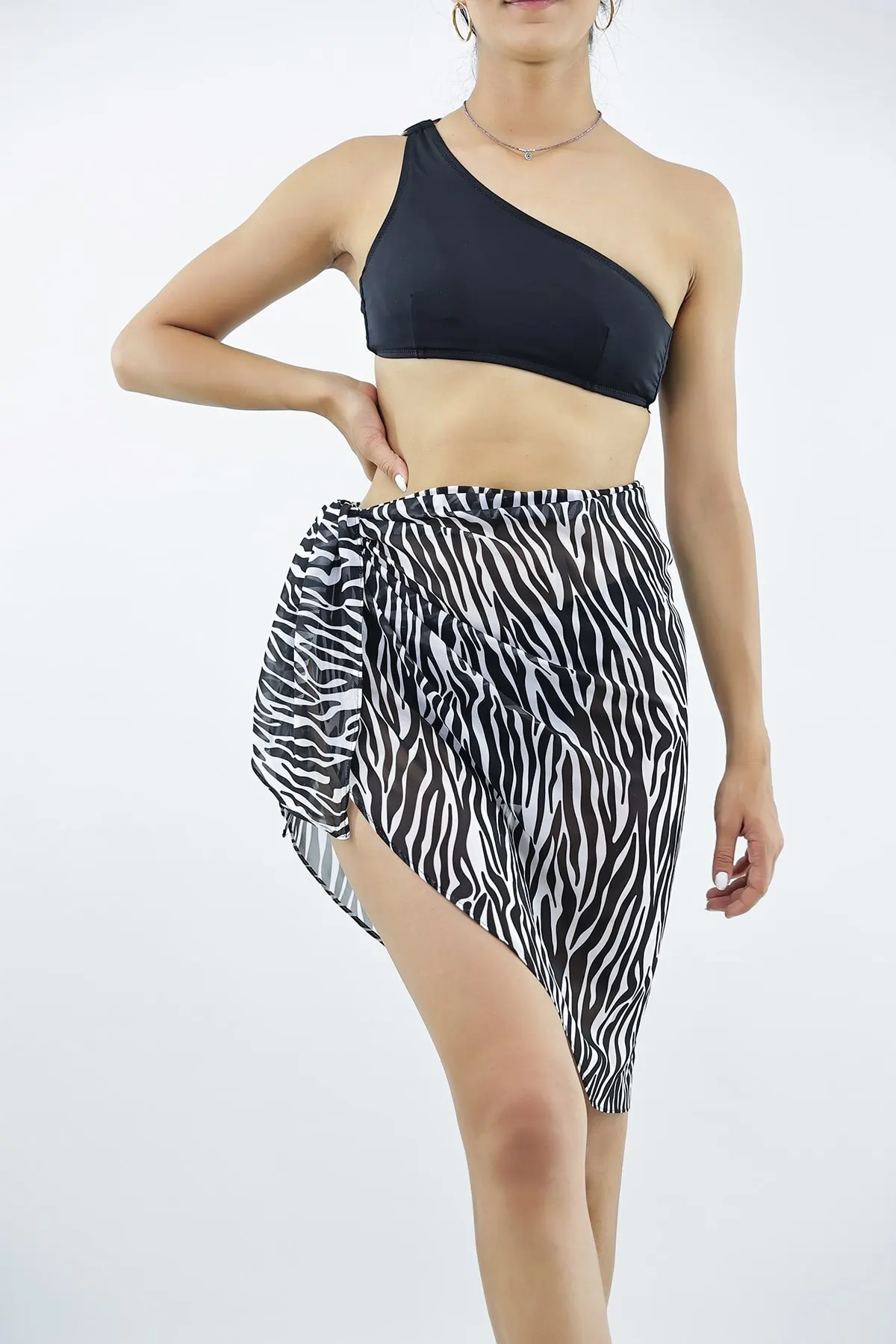 

Women's Pareo Zebra Pattern Long Swimwear Cover Up Dress Sexy Tunic Suit Beachwear Female Beach Bikini Cover Loose Mini Dress