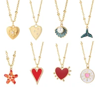 red heart whale shell animals gold color beads for jewelry neckalce for women neckalce stainless steel long chain link necklace