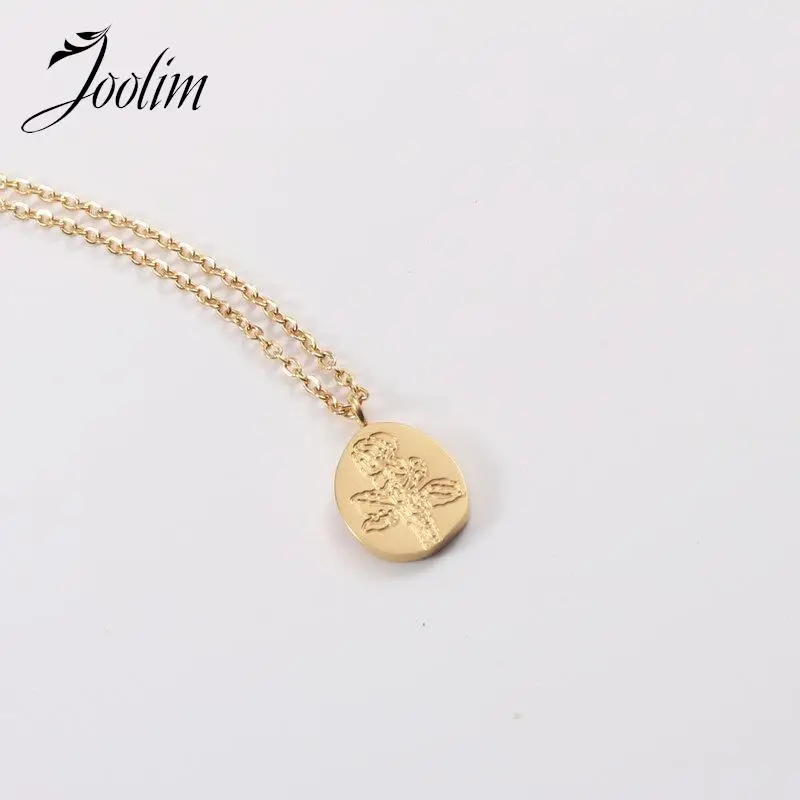 

Joolim Jewelry Wholesale 18K PVD Plated Tarnish Free Classic Flower Tulip Oval Pendant Stainless Steel Necklace for Women