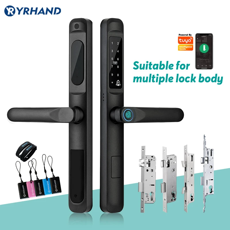 Tuya WiFi App waterproof Smart Door Lock Aluminum Biometric lock fingerprint door handle Digital Keyless lock for Glass Sliding