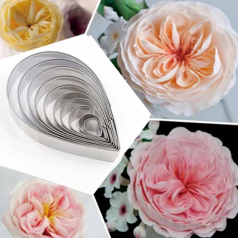 

Austin Rose Flower Cookie Cutter Molds Stainless Steel Polymer Clay Cutting Mould Petal Fondant Cake Decorating Supplies Tool